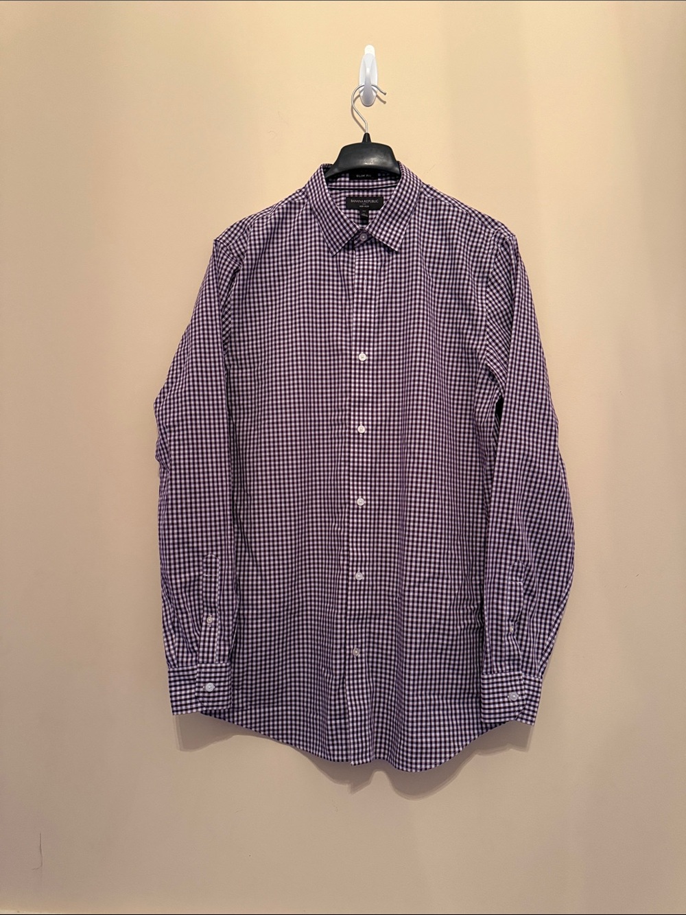 Banana Republic Men's Purple &‎ White Gingham Dress Shirt Size Large Tall
